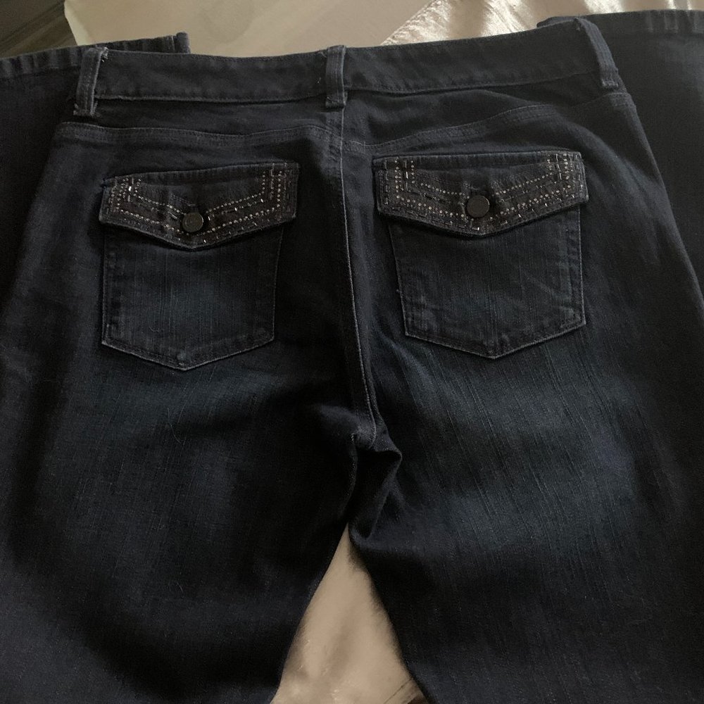 WHBM Dark Denim Jeans with Embellished Back Pockets Boot Leg